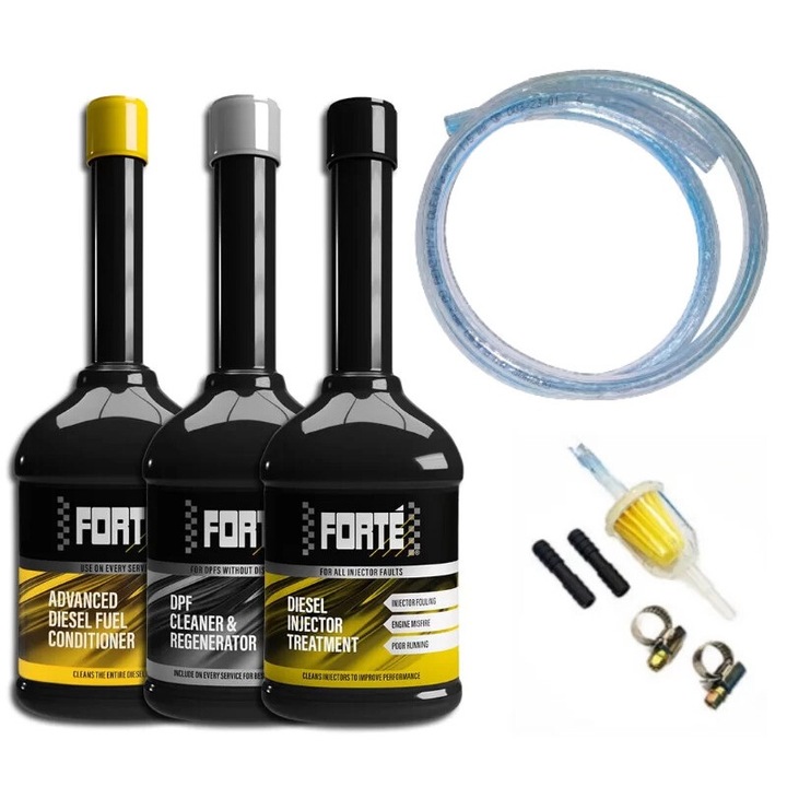 Forte dízelmotortisztító készlet, 1,2 l, 8 mm, 2 m, injektor kezeléseket és motormosást tartalmaz