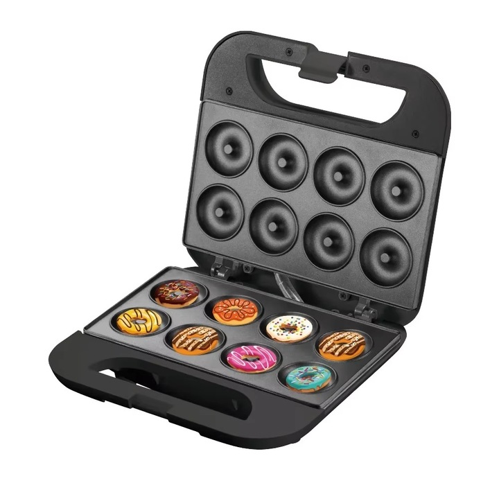 Електрическа пекарна за понички, RAF, 8 форми, 850W, Hезалепващи плочи, Черна