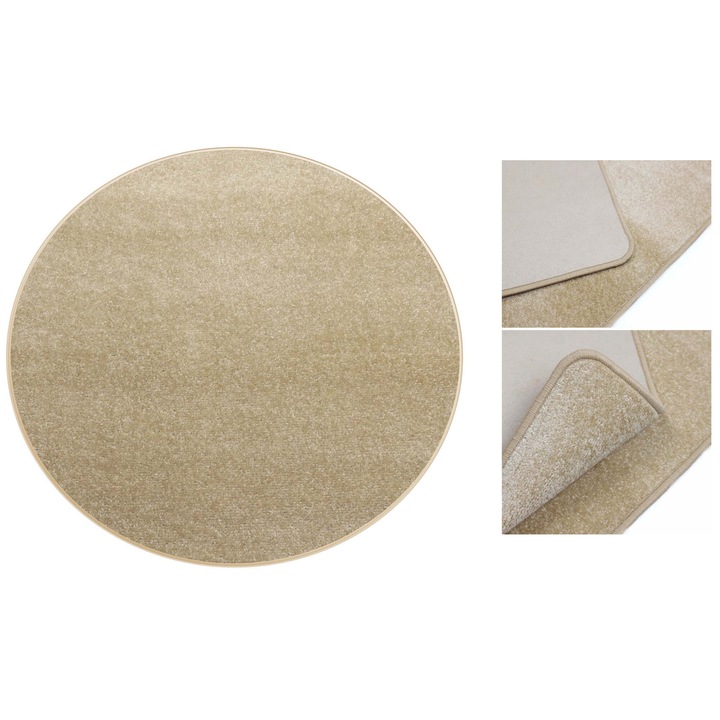 Covor, elSimone, 100 cm, Bej, Diamond, Rotund, Fir Scurt, Antialergic, Suport Filt, Izolare Termica, Estetic, Universal, Curatare Usoara, Design Clasic, Rezistent