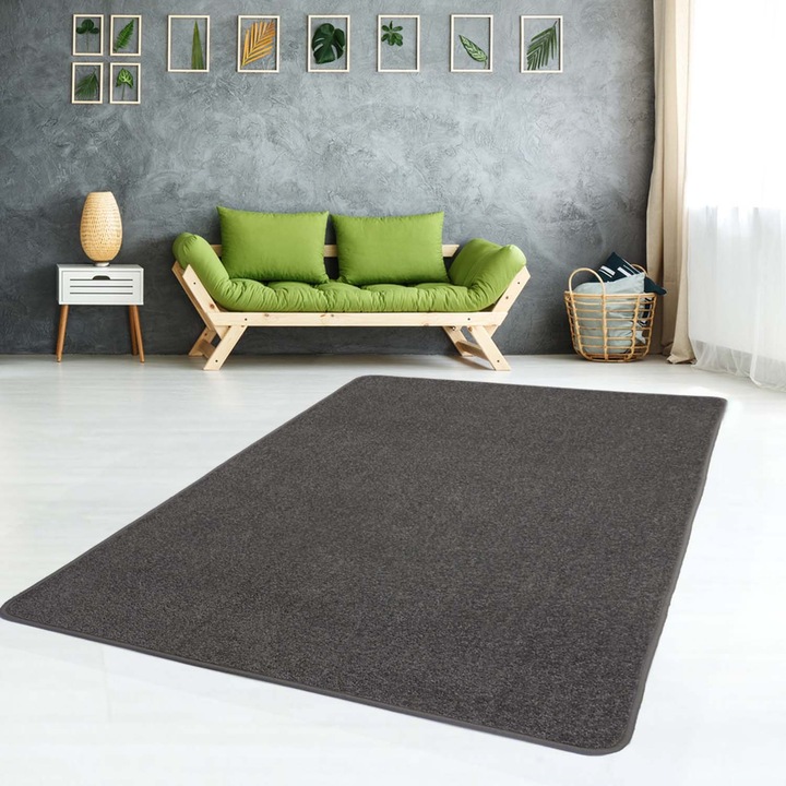 Covor Uni, Elsimone, Material Polipropilen, Universal, Ideal Pentru Living, Dormitor, Greutate 1,4 kg/m2, Grosime 8 mm, Inaltimea Firului 5 mm, 80 x 120 cm, Gri | Negru