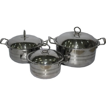 Set oale inox 6 piese XXL, capacitate mare, 26,28,30 cm, capace sticla termorezistente incluse, manere reci Set oale inox 6 piese XXL, capacitate mare, 26,28,30 cm, capace sticla termorezistente incluse, manere reci