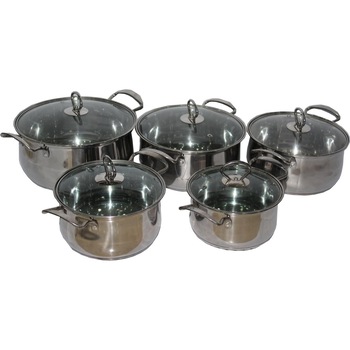 Set oale inox 10 piese ,18, 20, 22, 24, 26 cm, capace sticla termorezistente incluse, manere reci Set oale inox 10 piese ,18, 20, 22, 24, 26 cm, capace sticla termorezistente incluse, manere reci