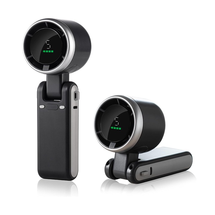 Hordozható turbó ventilátor, 5 sebesség, 5000 mAh, összecsukható kivitel, 190 g, beltéri és kültéri használatra