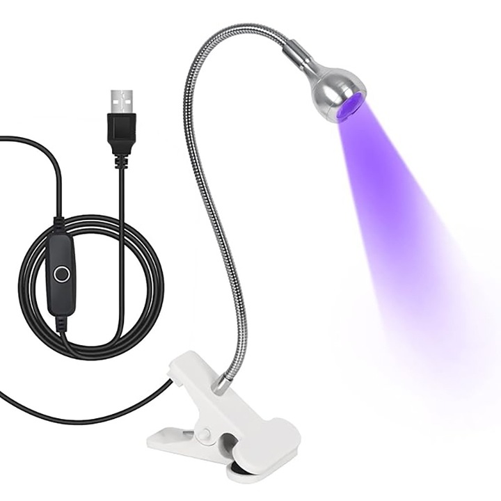 Lampa UV/LED mini Fast Lamp, pentru manichiura si pedichiura, flexibila, cablu USB, Rqiurpn®, 3W culoare Alb/Argintiu