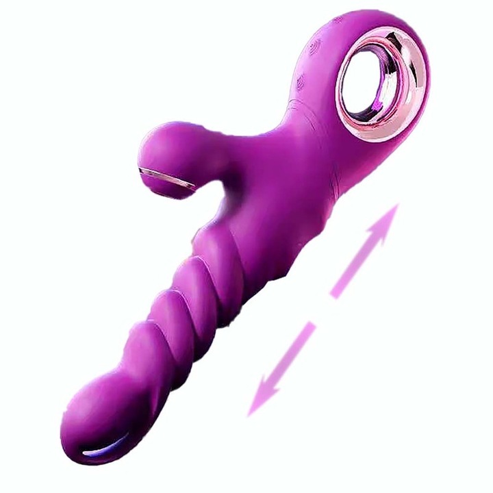 3 az 1-ben nyuszis vibrátor, 10 vibrációs mód, szívó és fűtés funkció, orvosi szilikon, 26 cm, lila