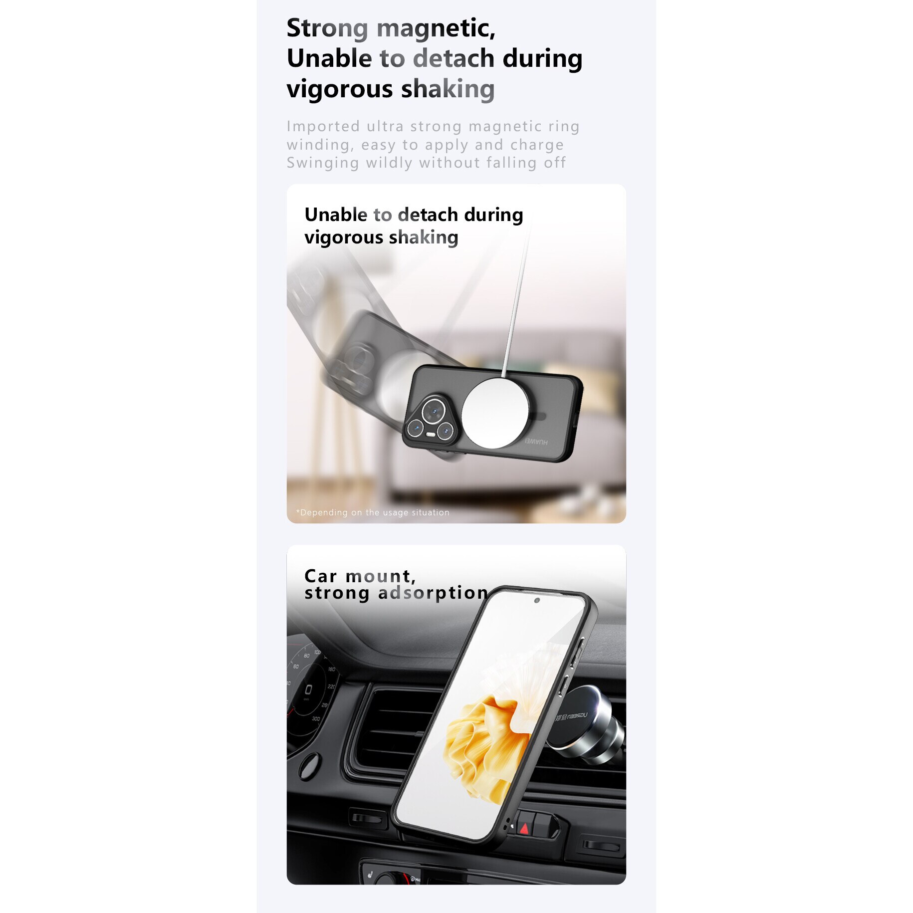 Husa magnetica, Silicon, compatibila Huawei Pura70 Pro, incarcare wireless, negru/gri