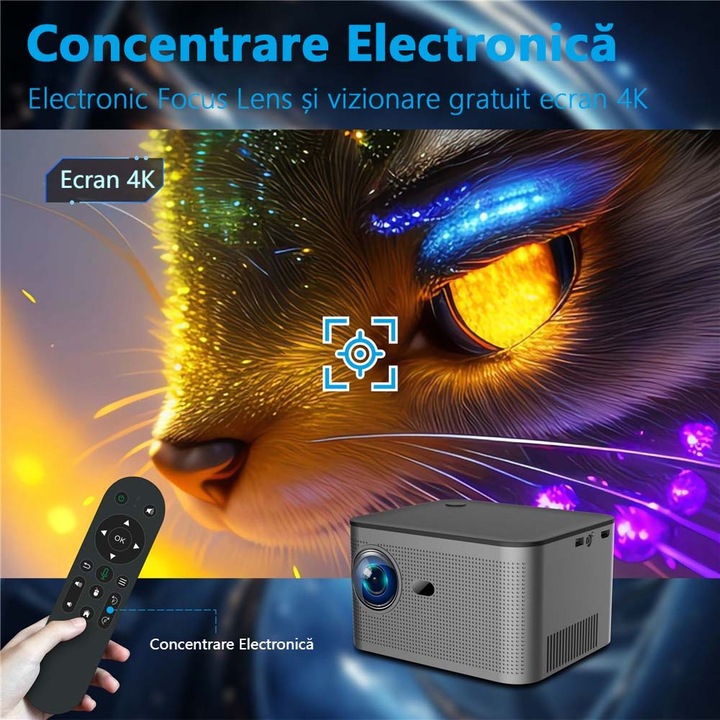 Домашен проектор, Lurelia, 1080p Full HD Native, система Android 11, 300 ANSI лумена, Allwinner H713, четириядрен, 2GB 32GB, Bluetooth 5.0, двулентов Wi-Fi, разстояние на прожектиране 1,2m-4m, 40-150 инча, подходящ за домашно кино и офис презентации