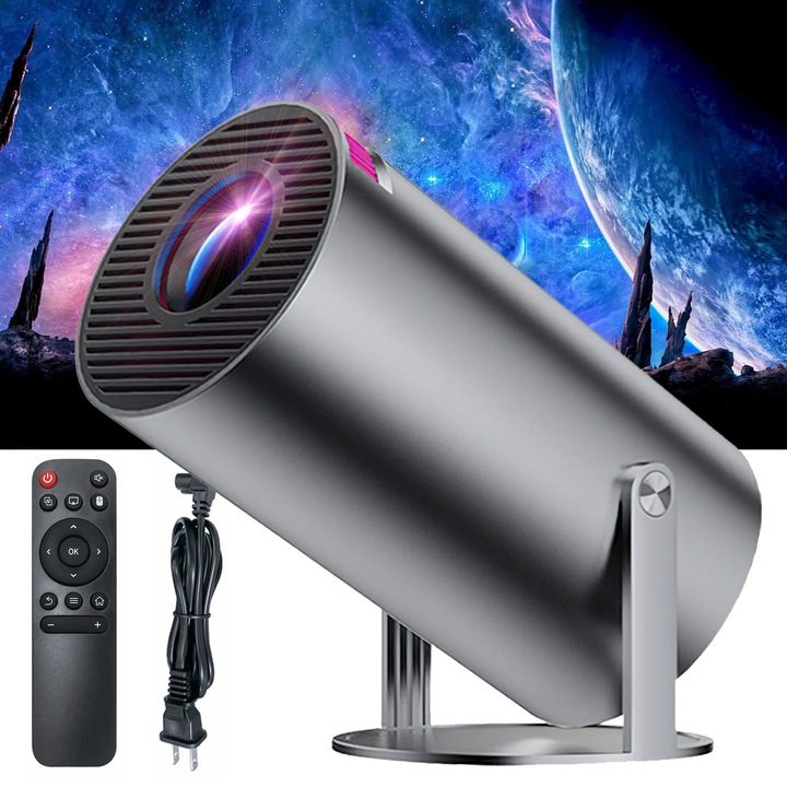 Преносим проектор Lurelia HY300Pro, Система Android 11, 280LM, Allwinner H713, HD резолюция 1280*720P, Двулентов Wi-Fi и Bluetooth 5.0, Автоматична корекция на трапецовидното изкривяване, Дизайн с нисък шум, За домашно кино и прожекции на открито