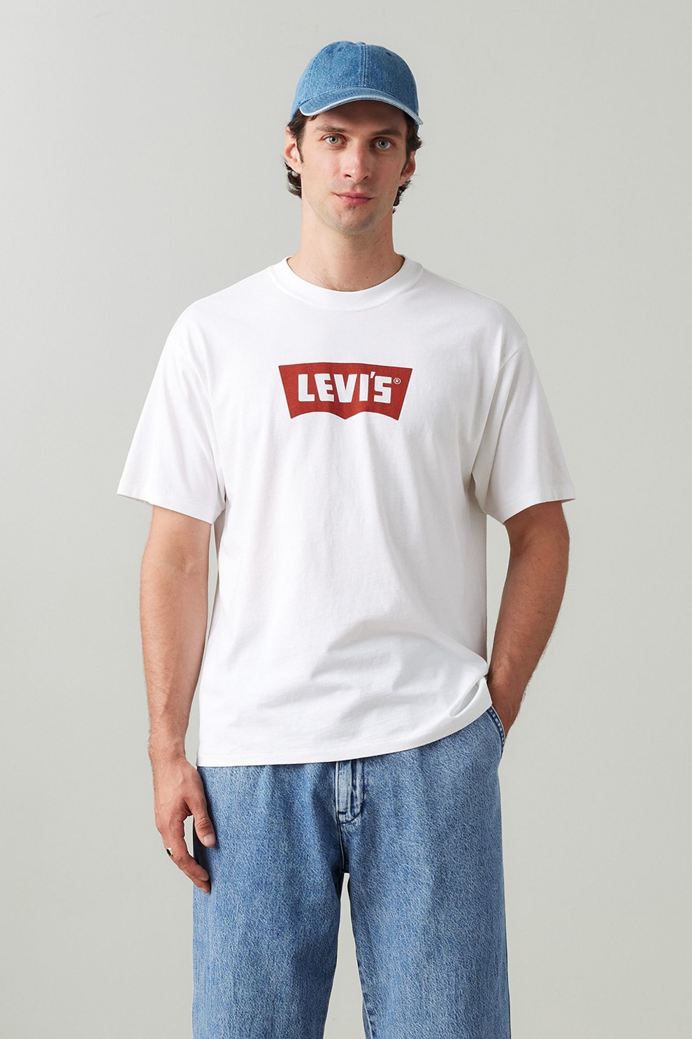Levi's, Tricou de bumbac cu imprimeu logo, Alb optic, Rosu vermillion, 2XL