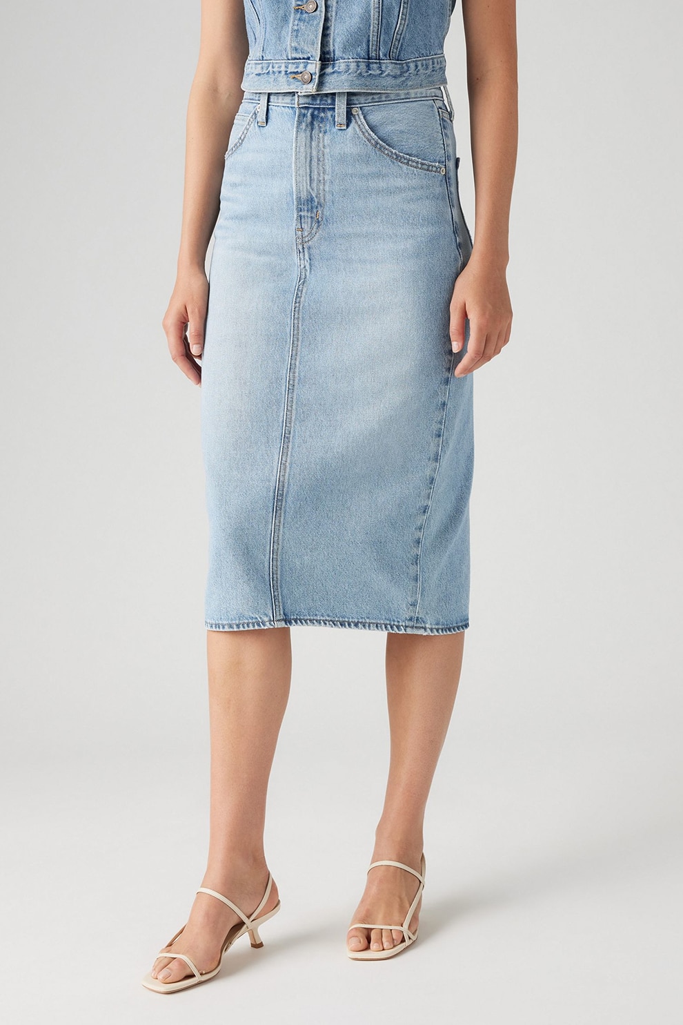 Levi's, Fusta din denim cu croiala dreapta, Albastru deschis melange, 28
