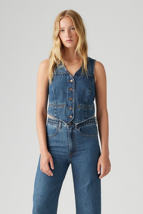 Levi's, Vesta de denim cu nasturi, Albastru inchis, S