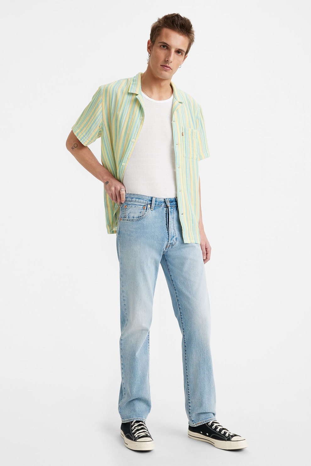 Levi's, Blugi cu nasturi 501® Original Fit, Albastru deschis melange, W32-L32