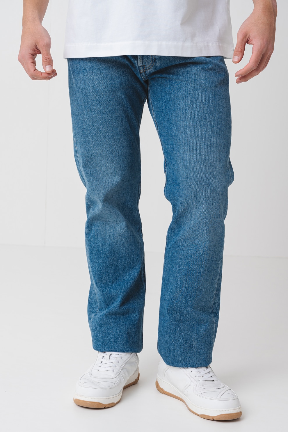 Levi's, Blugi cu nasturi 501® Original Fit, Albastru melange, W32-L32