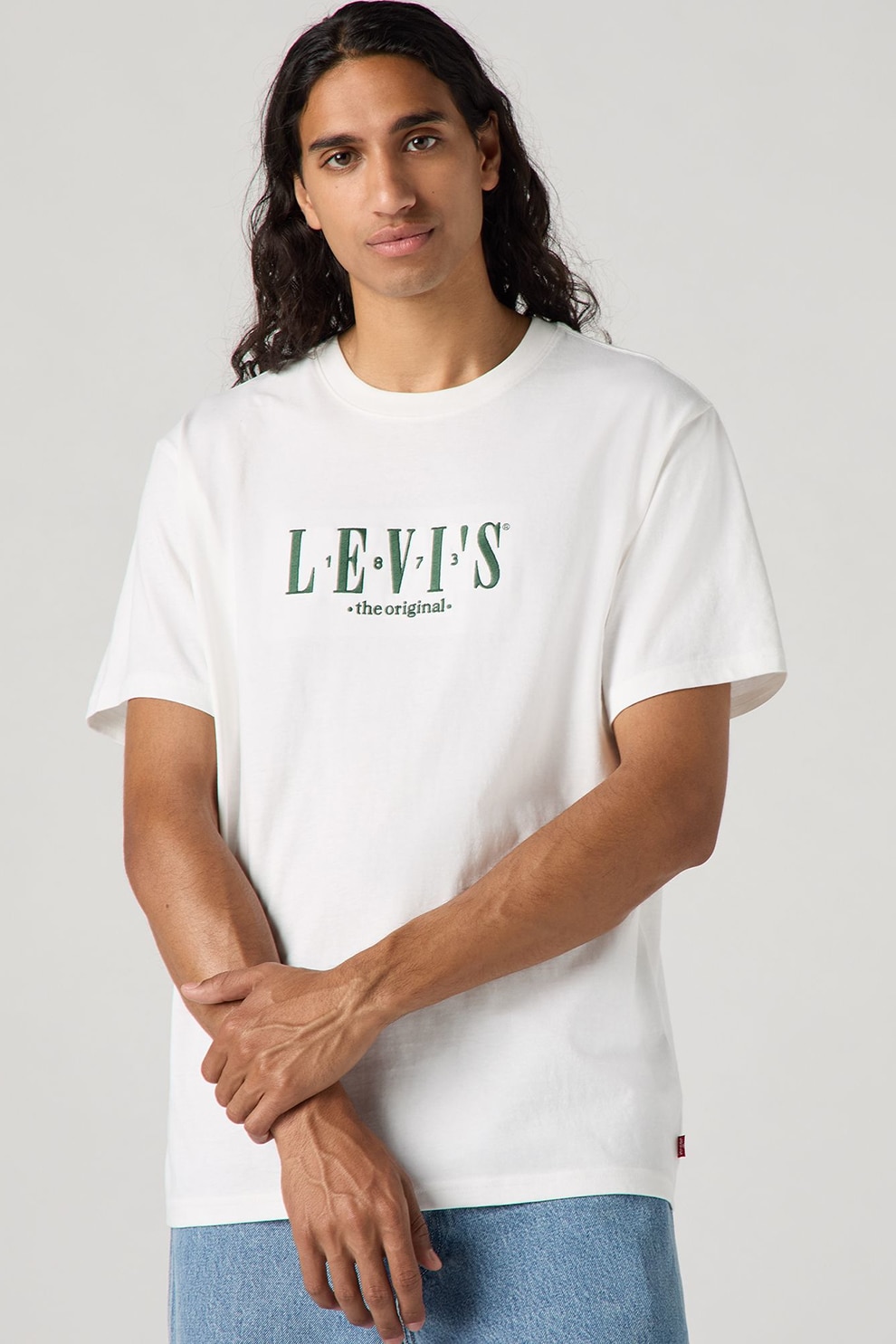 Levi's, Tricou lejer de bumbac, Verde englez, Alb optic, M