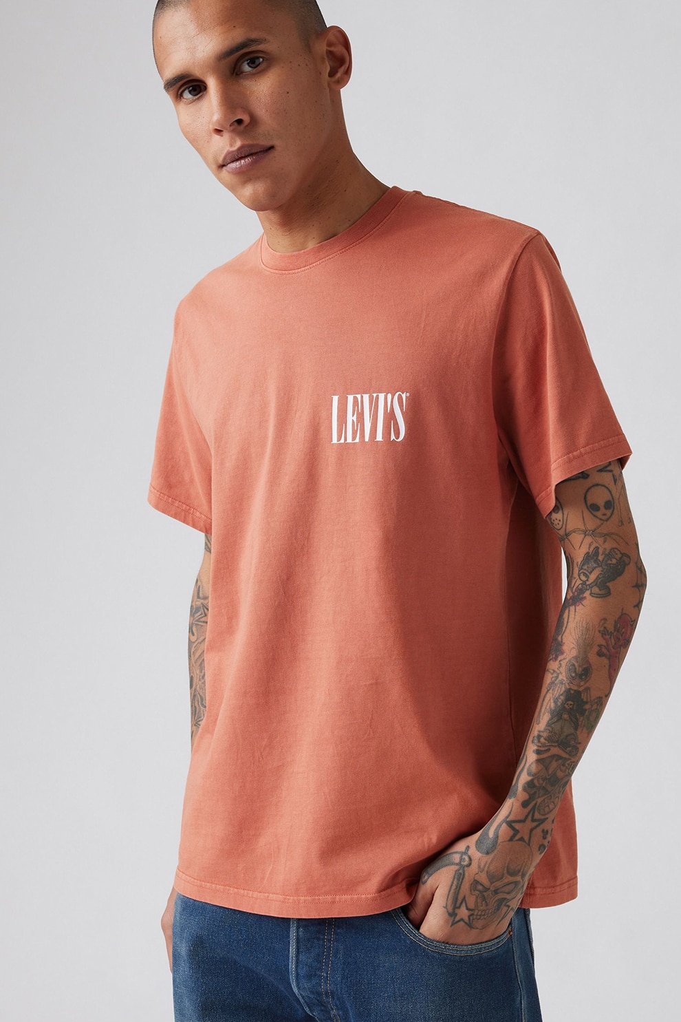 Levi's, Tricou lejer de bumbac, Alb, Rosu stins, M