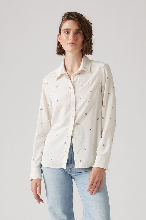 Levi's, Camasa cu model in dungi si guler ascutit, Alb fildes