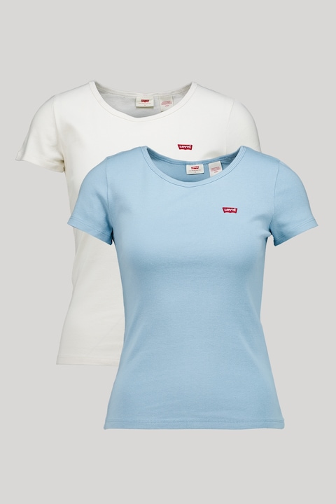Levi's, Set de tricouri slim fit din bumbac - 2 piese, Alb/Albastru azur