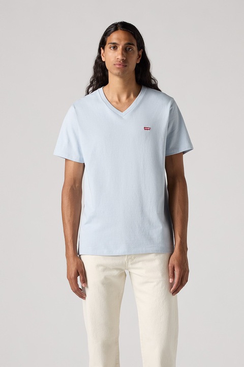 Levi's, V-nyakú pamutpóló, Jégkék
