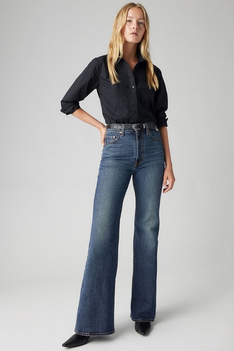 Levi's, Blugi evazati cu talie inalta Ribcage, Albastru inchis