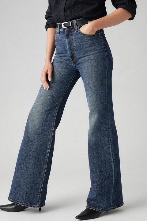 Levi's, Blugi evazati cu talie inalta Ribcage, Albastru inchis, W30-L32