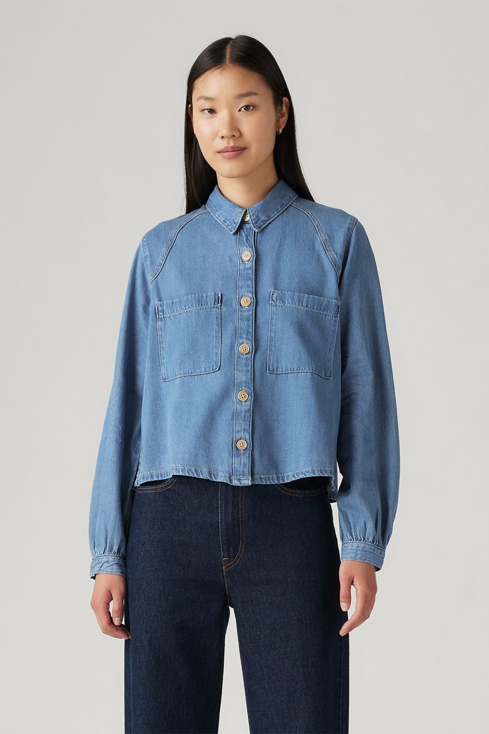 Levi's, Camasa din amestec de lyocell cu buzunare pe piept, Albastru deschis, M