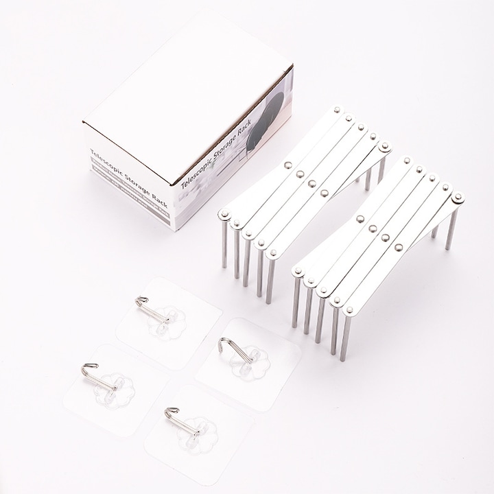 Állítható, visszahúzható tányérrendező tartó, rozsdamentes acél (2 csomagban horgokkal)