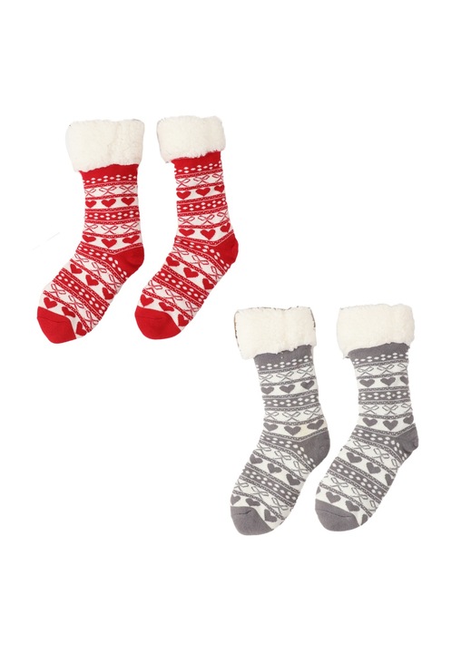 Sosete dama, Silicon, 2 perechi, Lungi, Anti-alunecare, Silicon, Rosu/Gri, One Size INTL