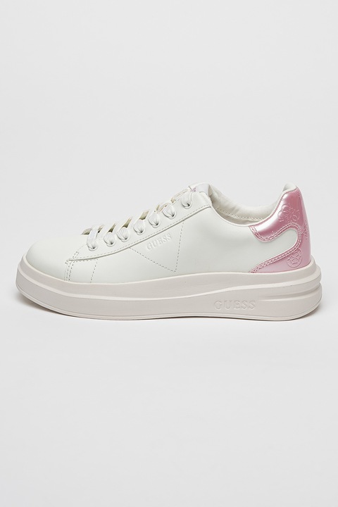 GUESS, Кожени спортни обувки с лого, Яркорозово/Крем