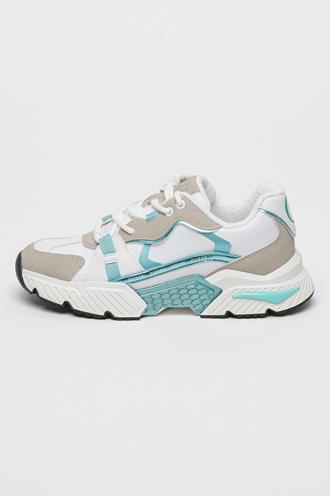 GUESS, Спортни обувки с контраст, Тюркоаз/Светло кафяво/Бял