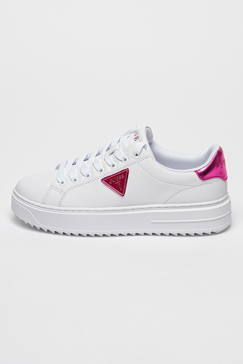 GUESS, Logós bőrsneaker, Fukszia/Fehér
