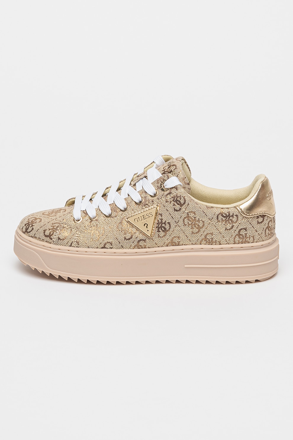 Lucy　1219 GUESS, Pantofi sport cu logo, Auriu, Bej, Alb optic, 36