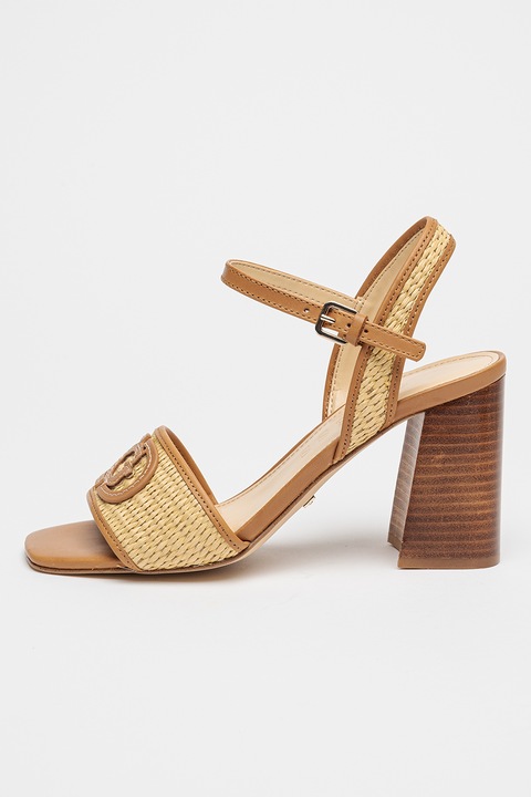 GUESS, Sandale cu toc masiv Ganika, Bej/Maro deschis