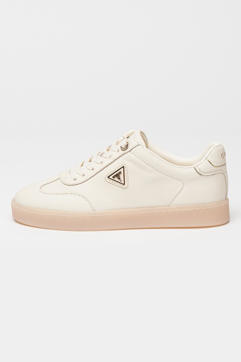 GUESS, Fűzős bőrsneaker, Aranyszín/Csontszín