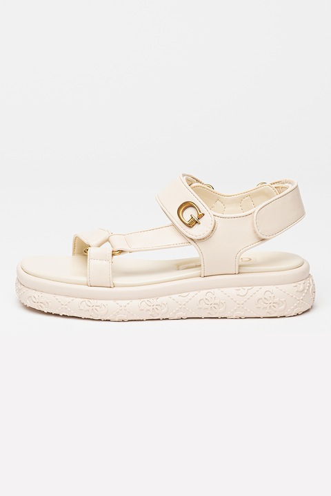 GUESS, Сандали с равна платформа и велкро, Слонова кост