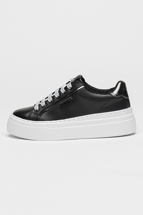 GUESS, Pantofi sport flatform cu logo, Alb/Negru