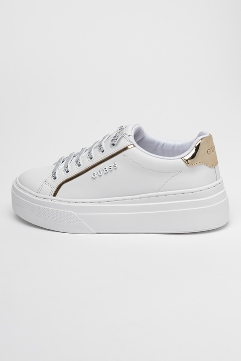 GUESS, Спортни обувки с равна платформа и лого, Златист/Мръснобял