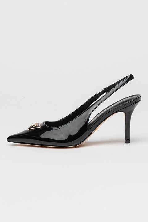GUESS, Pantofi slingback cu toc stiletto si aspect lacuit, Negru