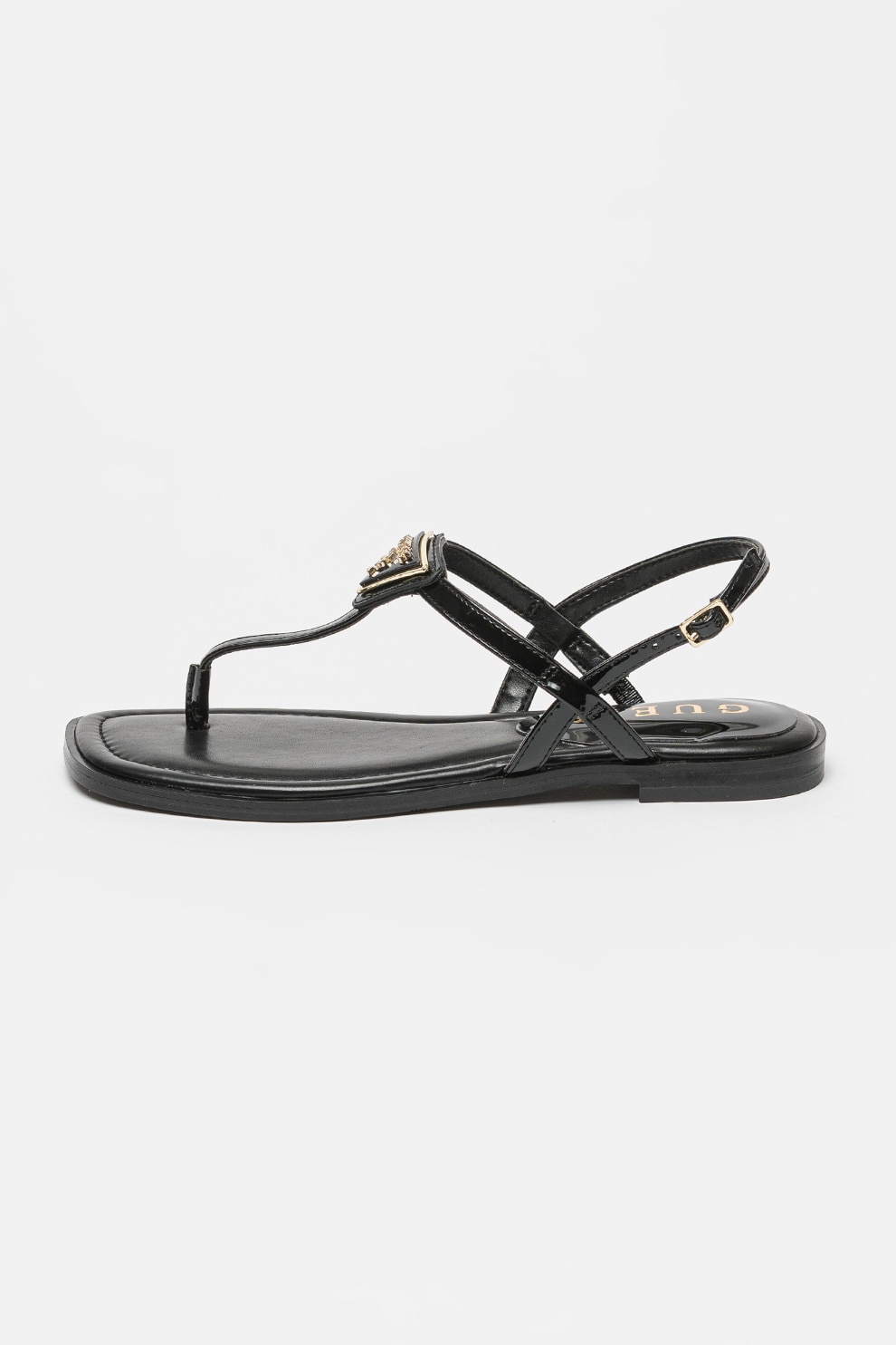 GUESS, Sandale de piele ecologica lacuita cu bareta separatoare, Negru, 39
