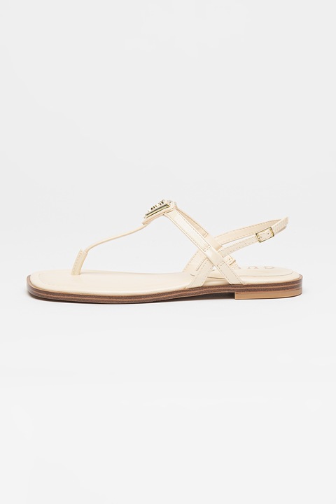GUESS, Сандали от лачена еко кожа, Крем