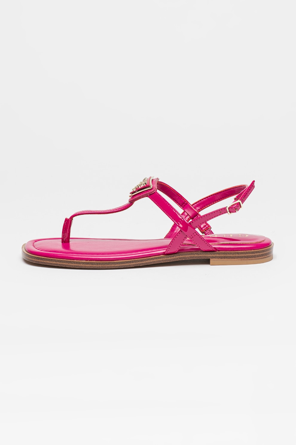 GUESS, Sandale de piele ecologica lacuita cu bareta separatoare, Roz inchis, 39