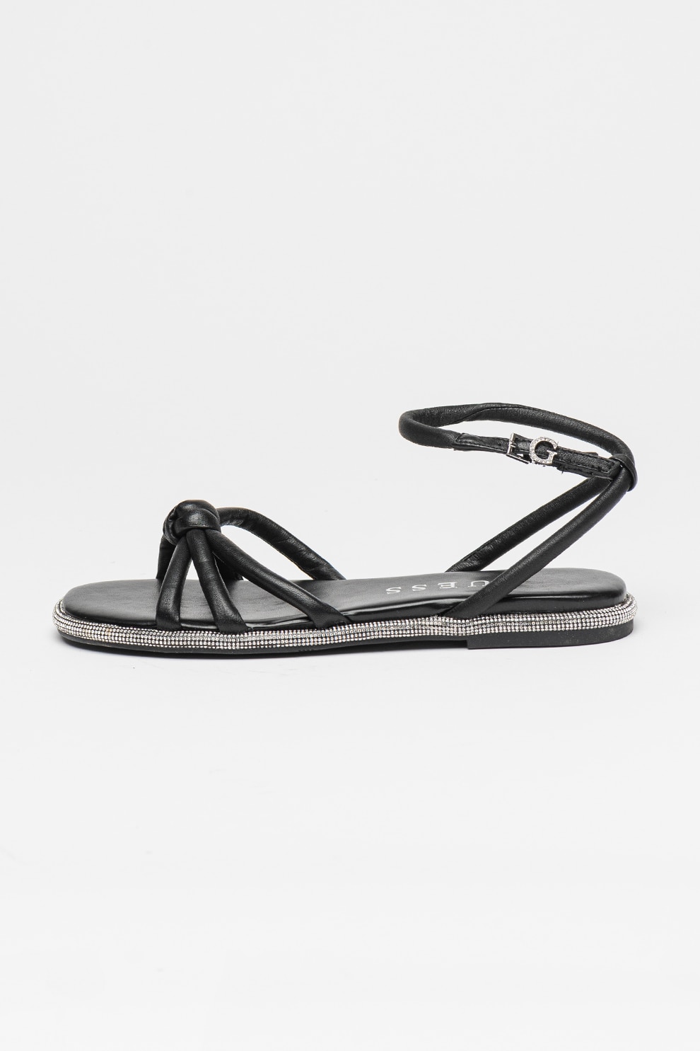 GUESS, Sandale de piele cu bareta pe glezna, Negru, 39