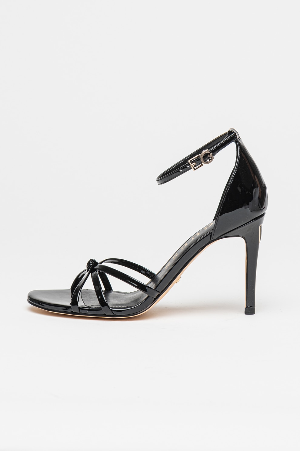 GUESS, Sandale stiletto cu aspect lacuit, Negru, 37