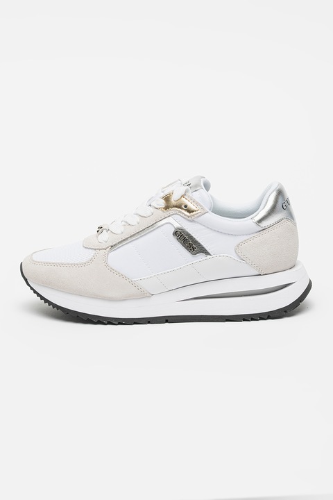 GUESS, Текстилни спортни обувки с велур, Бял/Светло сив