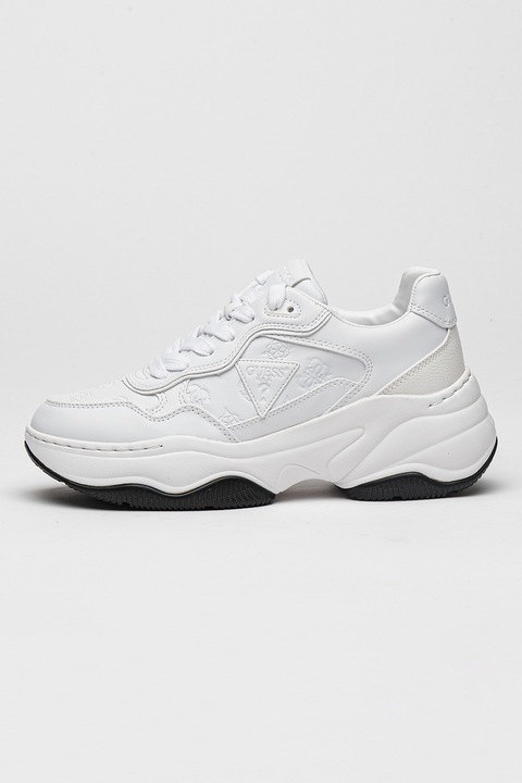 GUESS, Pantofi sport din piele ecologica cu logo aplicat, Alb optic