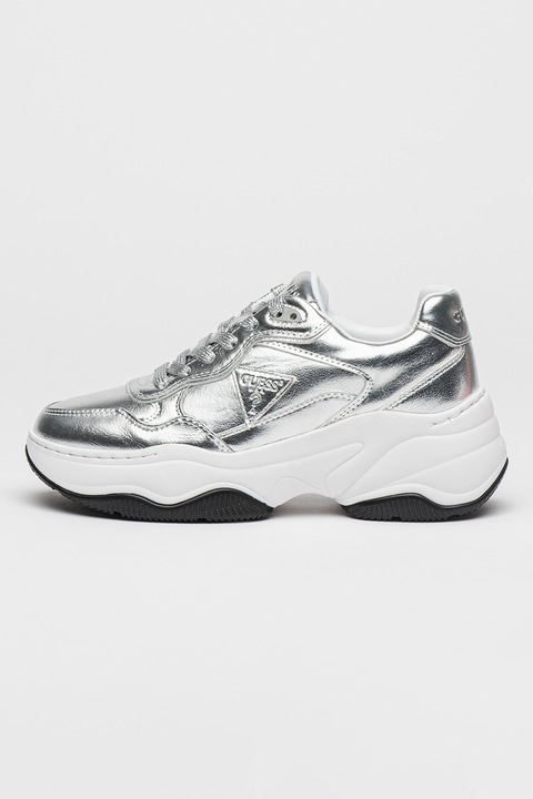 GUESS, Спортни обувки от кожа и еко кожа с метализиран ефект, Сребрист, 37