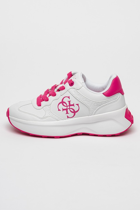 GUESS, Спортни обувки от еко кожа с лого, Фуксия/Мръснобял