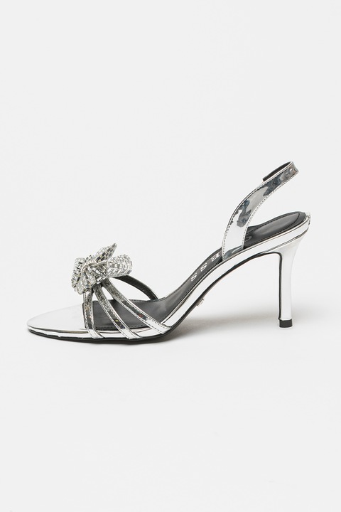 GUESS, Сандали с декоративни камъни и каишка на петата, Сребрист, 38