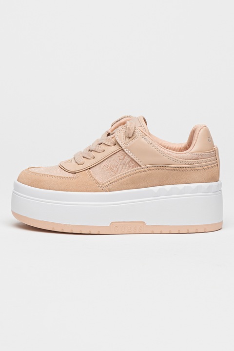 GUESS, Pantofi sport cu garnituri din material textil si model, Portocaliu persan