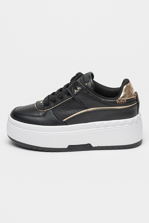GUESS, Fűzős flatform sneaker, Aranyszín/Fekete