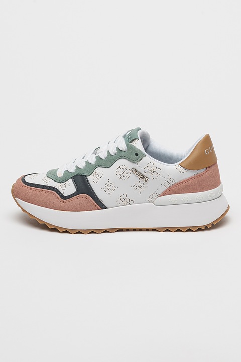 GUESS, Pantofi sport cu aspect colorblock, Alb/Roz, 38